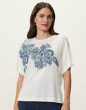 T-shirt aquarela floral bordado Shoulder