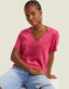 T-shirt Suede Decote V Rosa Shoulder