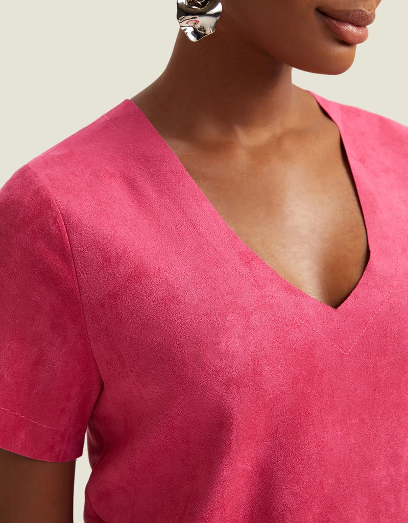 T-shirt Suede Decote V Rosa Shoulder