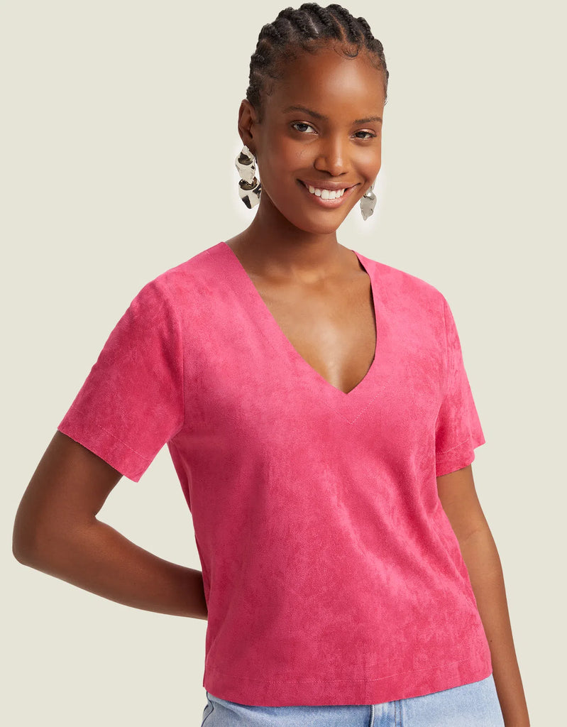 T-shirt Suede Decote V Rosa Shoulder