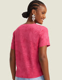 T-shirt Suede Decote V Rosa Shoulder