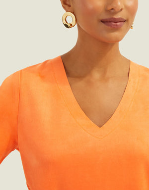 T-shirt Suede Decote V Laranja Shoulder