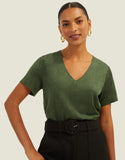 T-shirt Suede Decote V Verde Shoulder