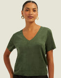 T-shirt Suede Decote V Verde Shoulder