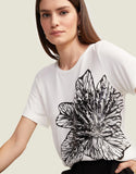 T-shirt Flor Lateral Bordada Off White Shoulder