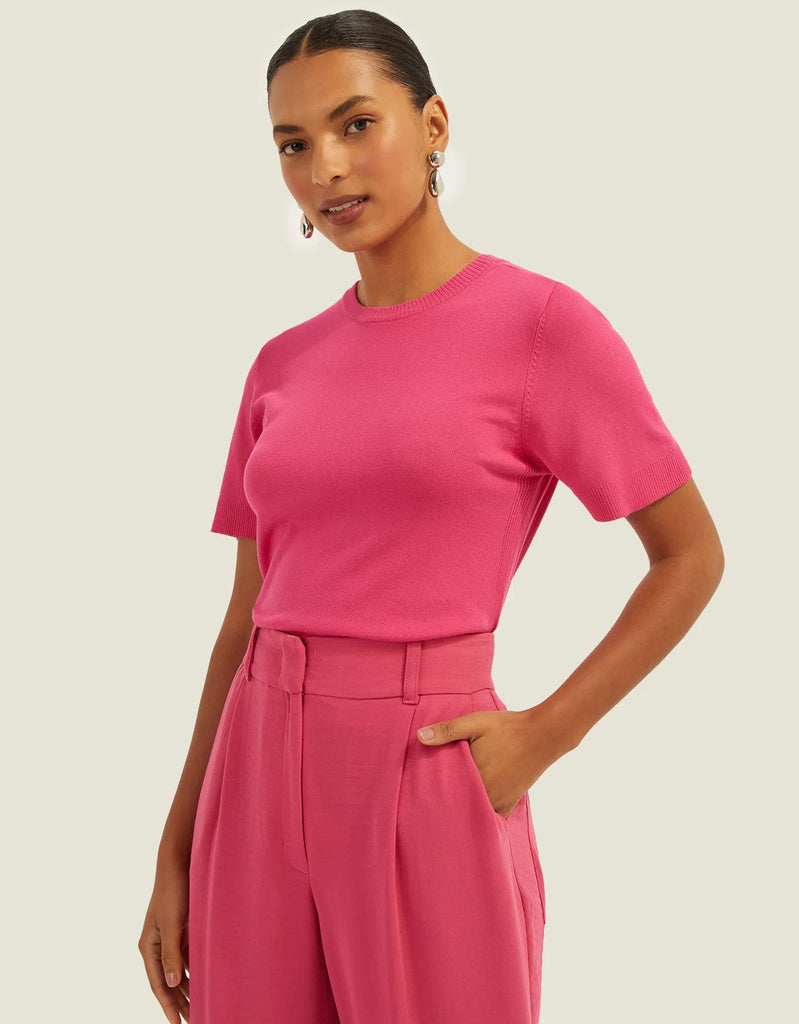 T-shirt Tricot Básico Rosa Shoulder