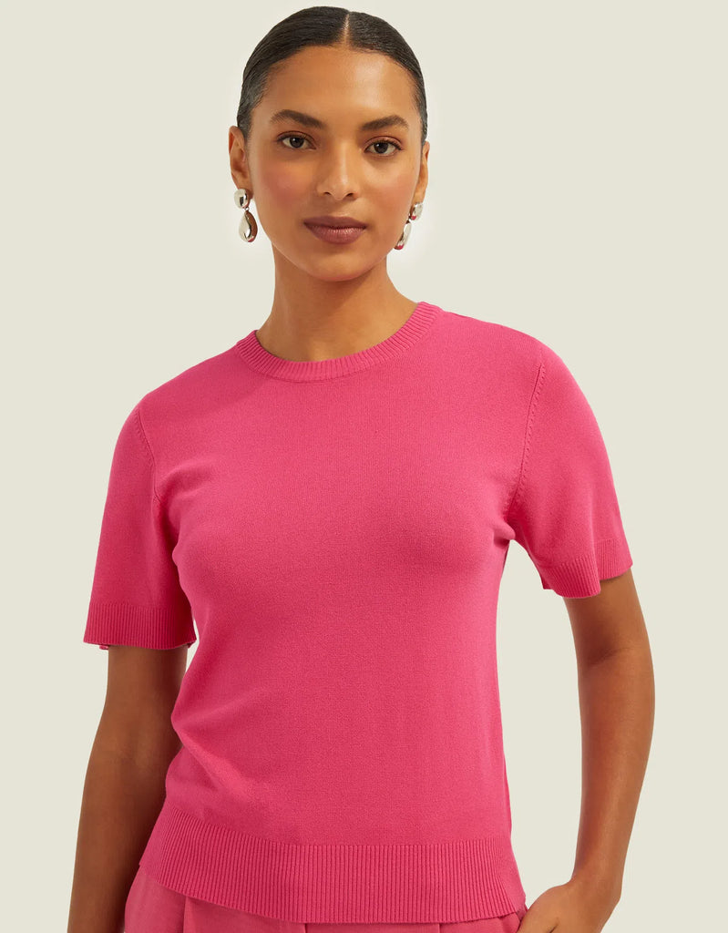 T-shirt Tricot Básico Rosa Shoulder