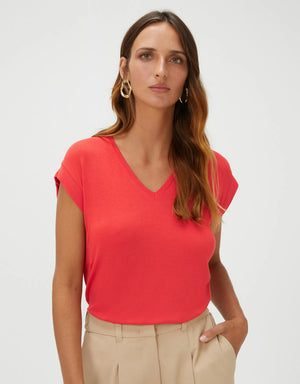 T-shirt Detalhe Ribana Vermelho Shoulder