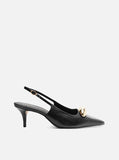 Scarpin Preto Couro Slingback Metal Silvia Braz