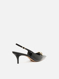 Scarpin Preto Couro Slingback Metal Silvia Braz