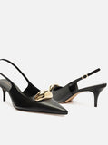 Scarpin Preto Couro Slingback Metal Silvia Braz