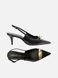 Scarpin Preto Couro Slingback Metal Silvia Braz