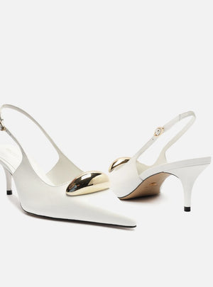 Scarpin Branco Couro Slingback Metal Silvia Braz