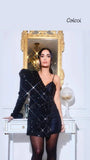 Vestido Assimétrico Ombreira Paetê Black Colcci