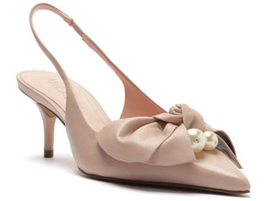 Scarpin Rosa Couro Slingback Maxi Laço