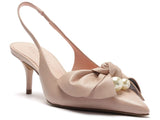 Scarpin Rosa Couro Slingback Maxi Laço