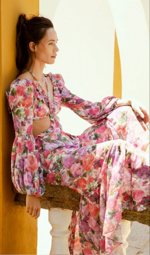 Vestido Longo Recortes Cottom Flowers Patbo