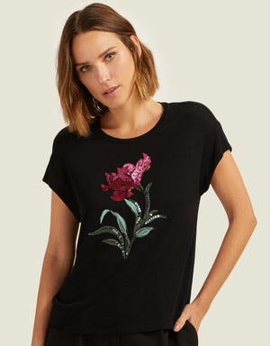 T-shirt Flor Paetê Bordado Shoulder