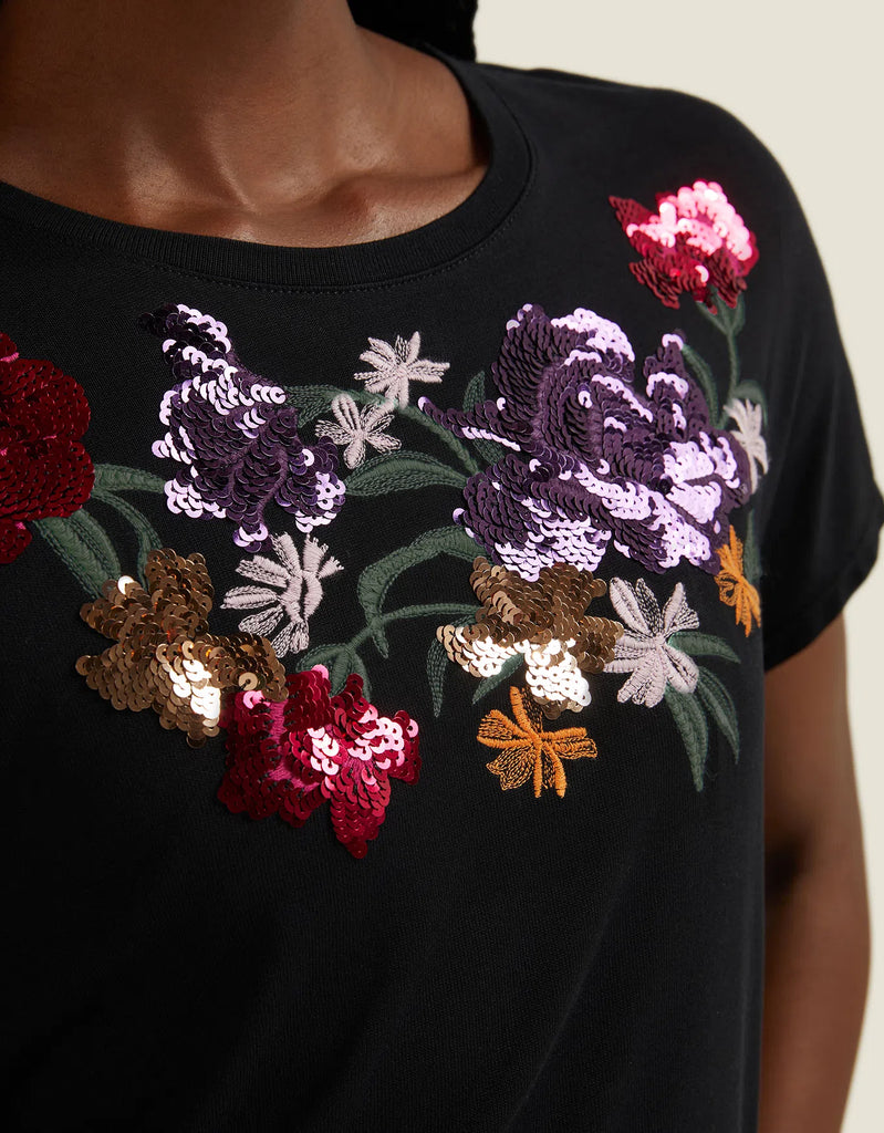 T-shirt Floral Paetê Shoulder