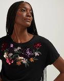 T-shirt Floral Paetê Shoulder