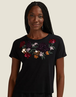 T-shirt Floral Paetê Shoulder