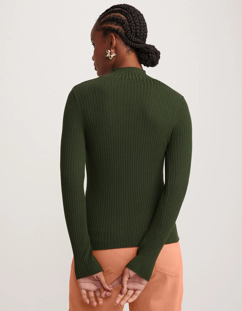 Blusa Tricot Canelada Verde Militar Shoulder