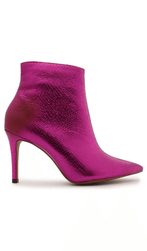 Bota Feminina Cano Curto Salto Alto Metalizada Pink My Shoes