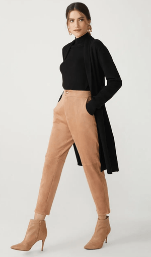 Calça Slim Suede Recortes Shoulder