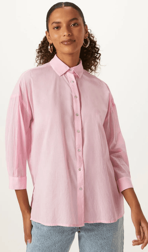 Camisa Voil Oversized Rosa Shoulder