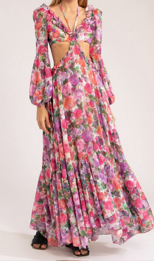 Vestido Longo Recortes Cottom Flowers Patbo