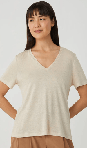 T-shirt Decote V Viscolinho Shoulder