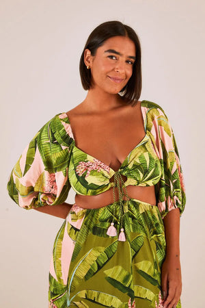 Vestido Longo Estampado Banana Verde Rosa Farm