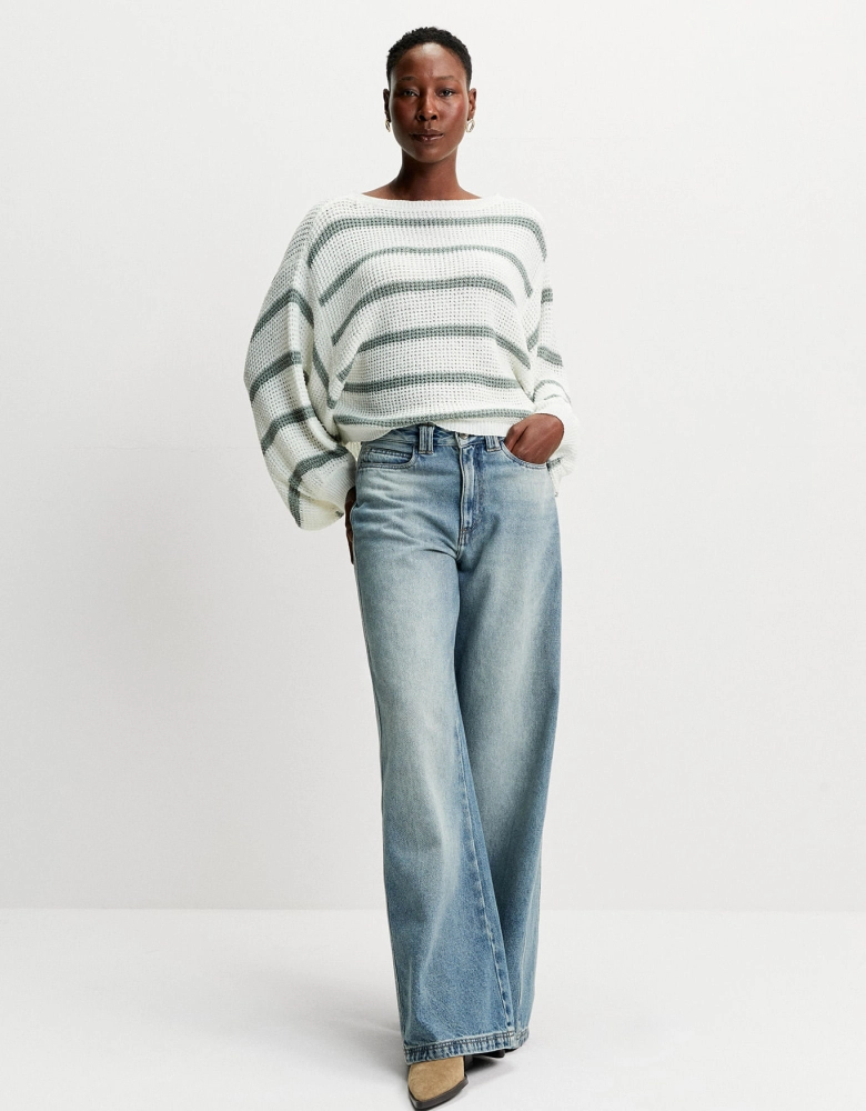 Blusa Ml Tricot Listrada Ampla Shoulder