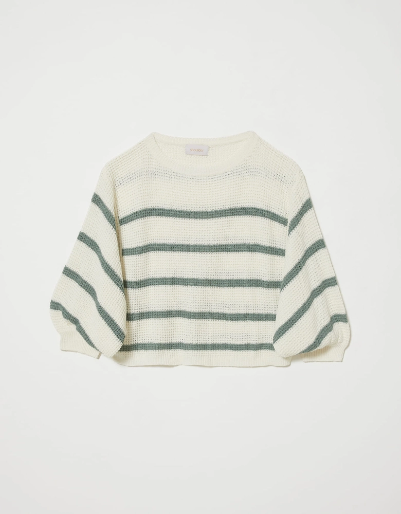 Blusa Ml Tricot Listrada Ampla Shoulder