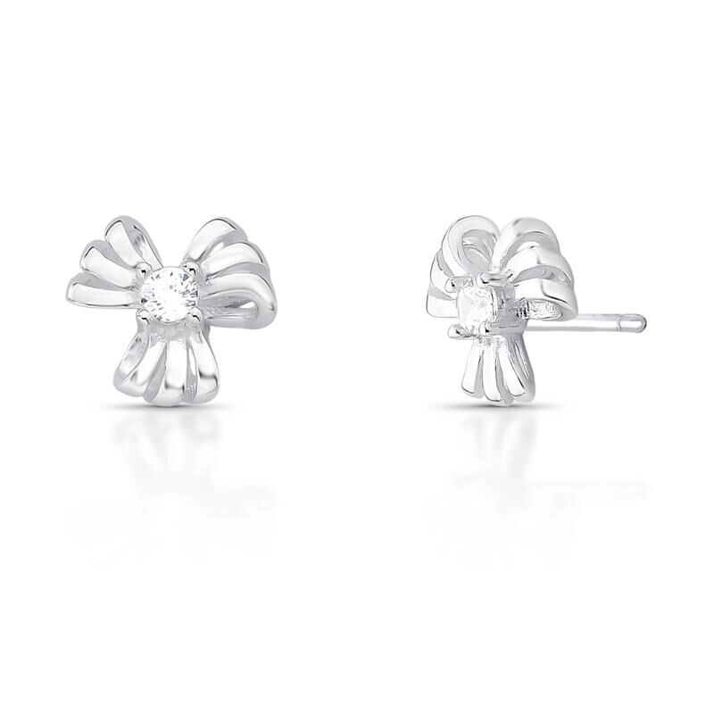 BRINCO DE FLOR CURVO COM CRISTAL PRATA LISA