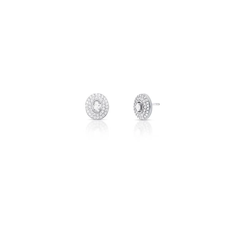 BRINCO OVAL COM CRISTAL E CRAVEJADO DE ZIRCÔNIAS PRATA LISA