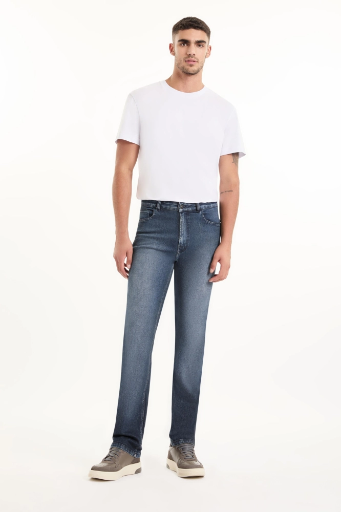 CALÇA CLASSIC DENIM ELASTIC STRAIGHT LAV.ESCURO