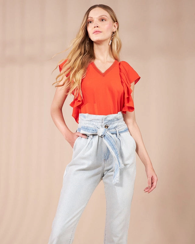 Calça Jeans Clochart Palas Cós Alto com Faixa