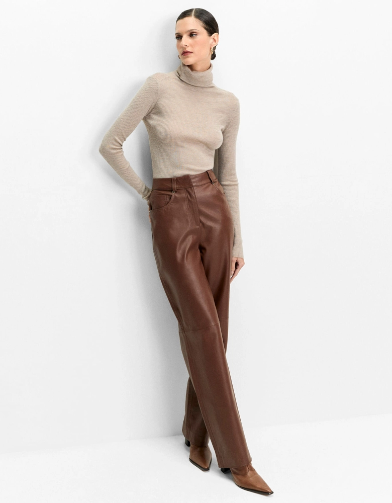 Calça Reta Couro Shoulder