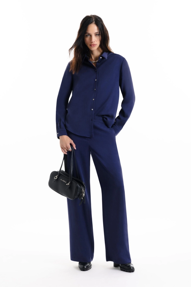 Calça Tencel Bolso Faca Wideleg Ellus