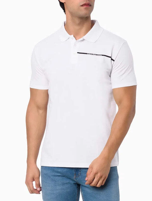 Camisa Polo Masculina De Algodão Em Piquet Estampa Palito Calvin Klein Jeans