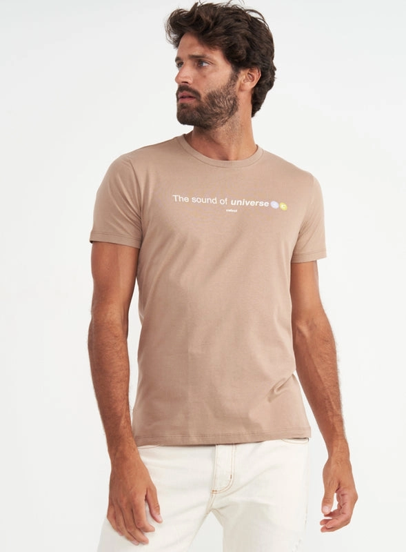 Camiseta Manga Curta Sound Of Universe Bege Colcci