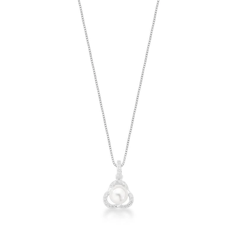 COLAR COM PINGENTE DE FLOR E PÉROLA SHELL PRATA LISA