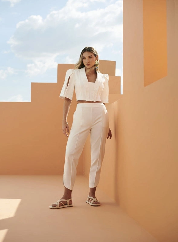 Conjunto Alfaiataria De Algodão Off White Skazi