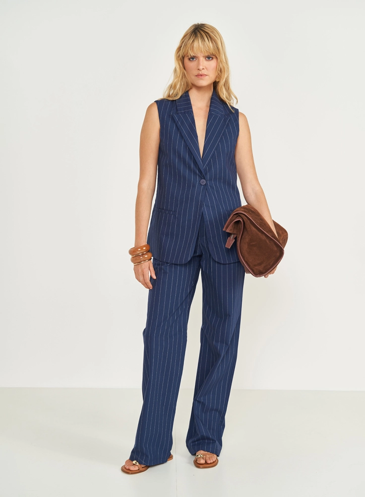 CONJUNTO COLETE E CALÇA LISTRADO COLCCI