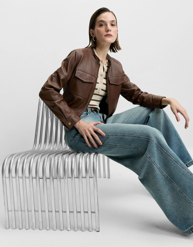 Jaqueta Bomber Couro Shoulder