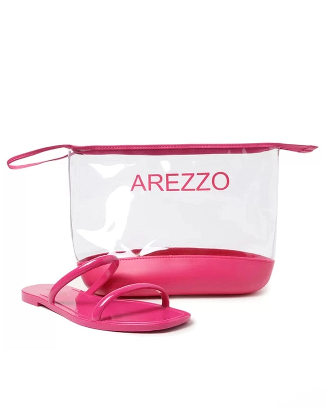 Kit Rasteira Rosa Brilho e Bag Transparente Brizza