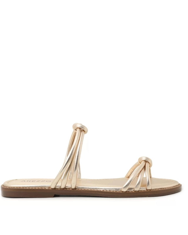 Rasteira Dourada Couro Tiras