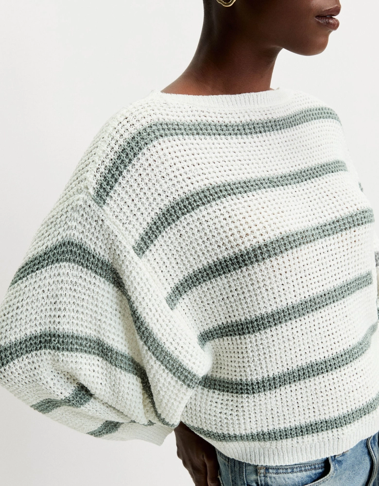 Blusa Ml Tricot Listrada Ampla Shoulder