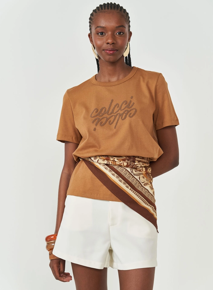 Camiseta Comfort Com Logo Em Aplicação colcci